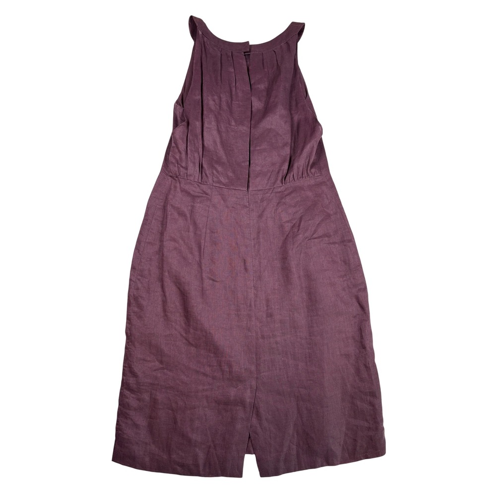 Ann Taylor LOFT Plum Purple 100% Linen Pleated Halter Neck Shift Dress Size 4 - Picture 14 of 15